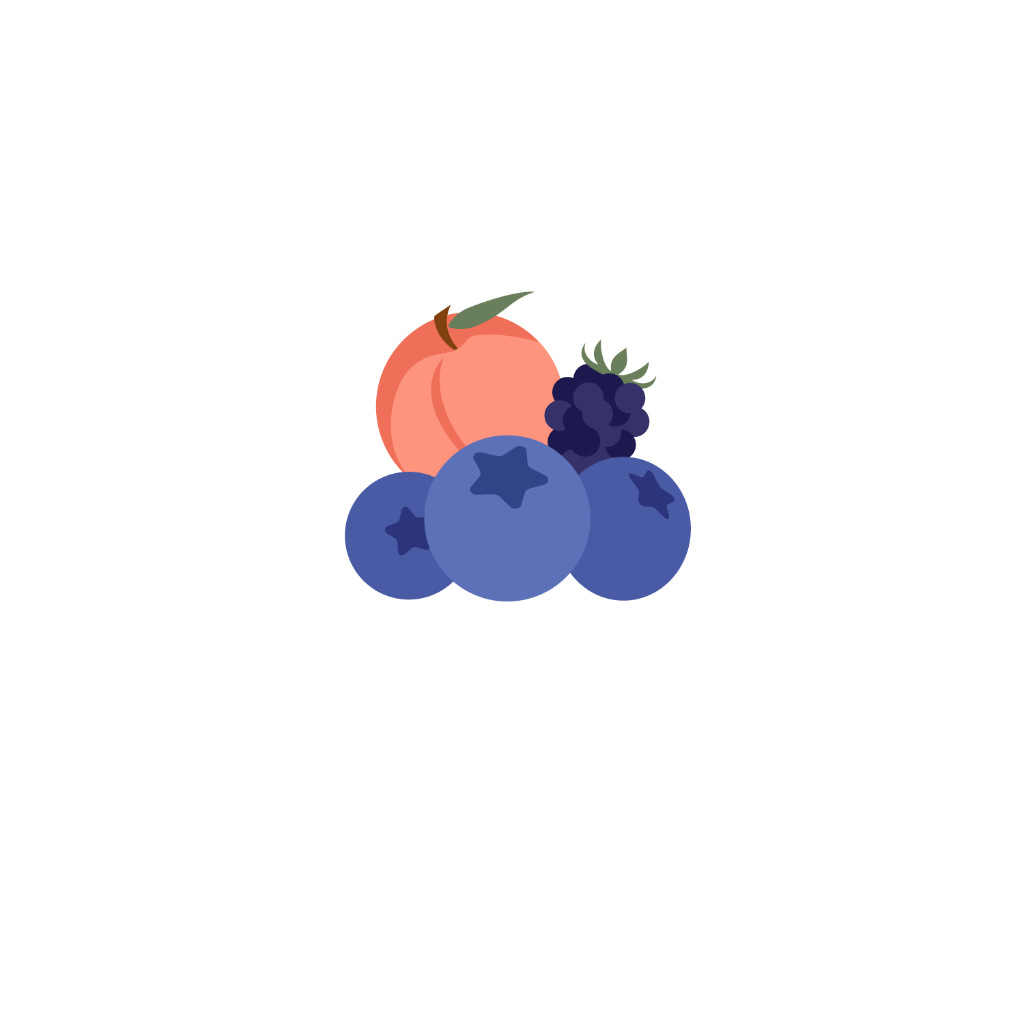 Berry Good Farms, Tifton, Georgia, featuring illustrations of a peach, a blackberry, and three blueberries.